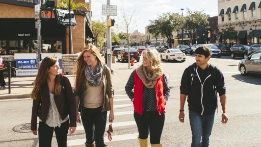 students walking on campus