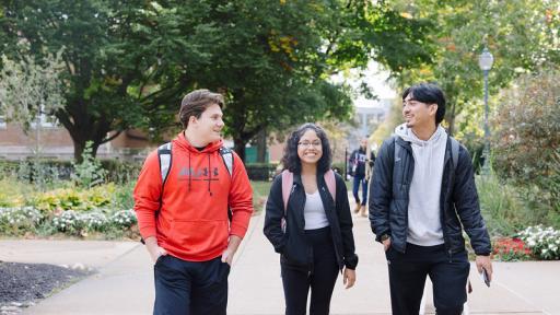 Students walking across campus