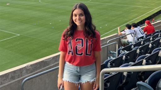 North Central College alumna Olivia Hurt at Soldier Field.